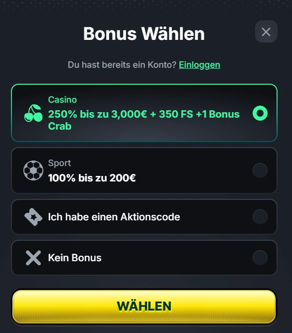 Kinbet Casino Registrierungsprozess schritt 1